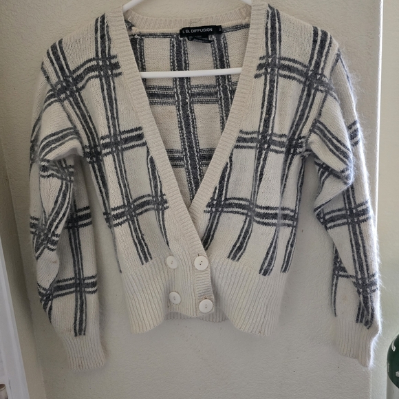 Vintage I.B. Diffusion Silk Angora Plaid Cardigan - Picture 1 of 5
